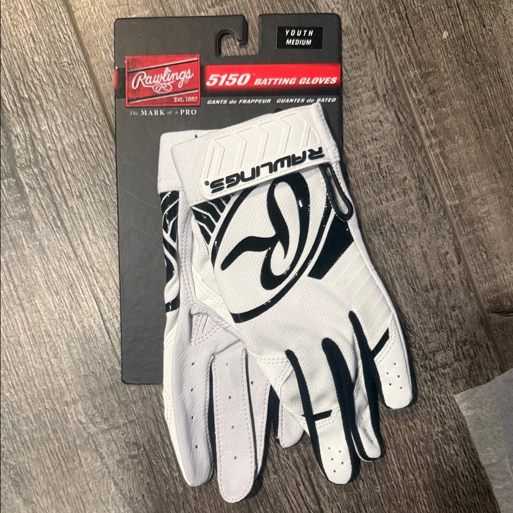 Rawlings White and Black Youth Batting Gloves